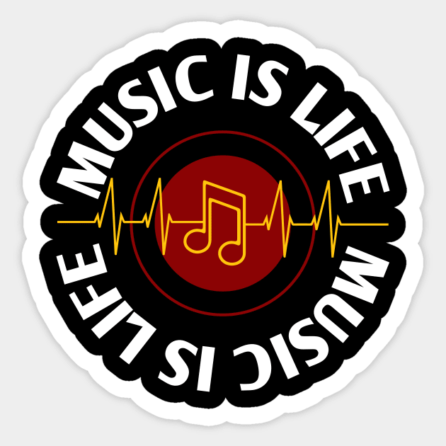 Music Is Life - Music Heartbeat Line - Music Quotes - Music Sticker by WIZECROW